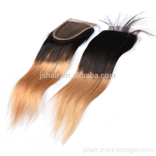 two tone 1b#27 colour straight virgin brazilian hair cheap human hair lace closure with baby hair